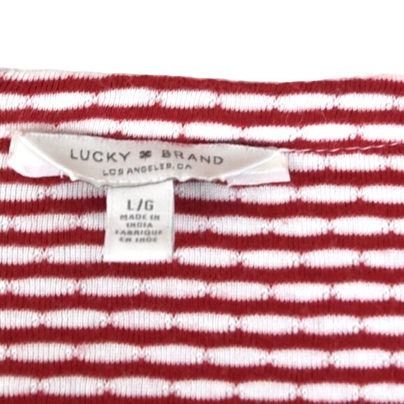 Lucky Brand Striped Lace Trim Henley Long Sleeve Top L - Picture 6 of 7